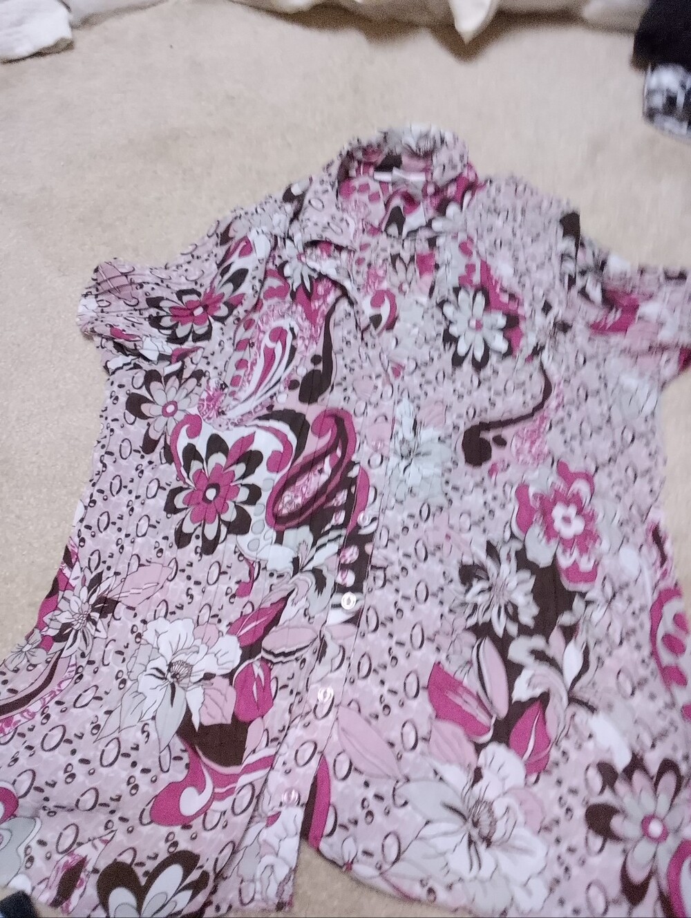 Pink, Brown, White Dressbarn Crinkle Button Up Front Size 24